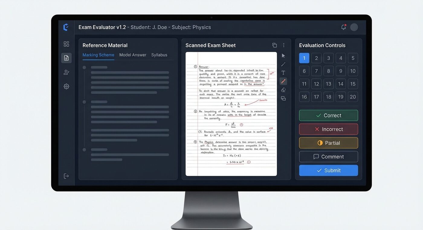 Three-panel evaluation interface