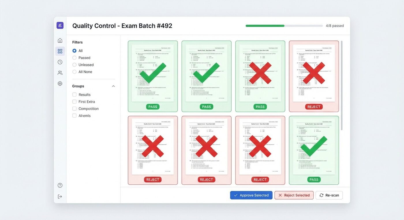 QC grid view for scanned pages